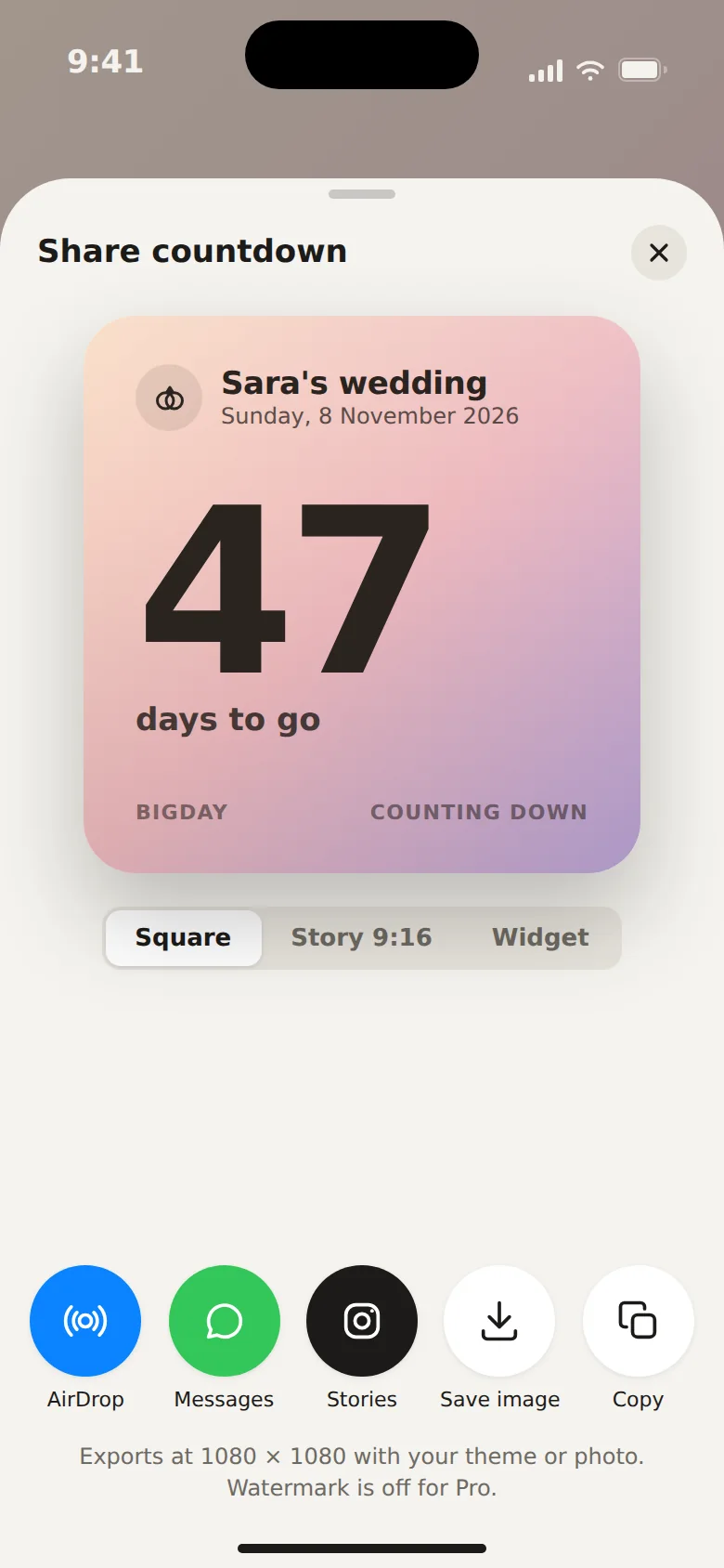 Share card preview for a countdown